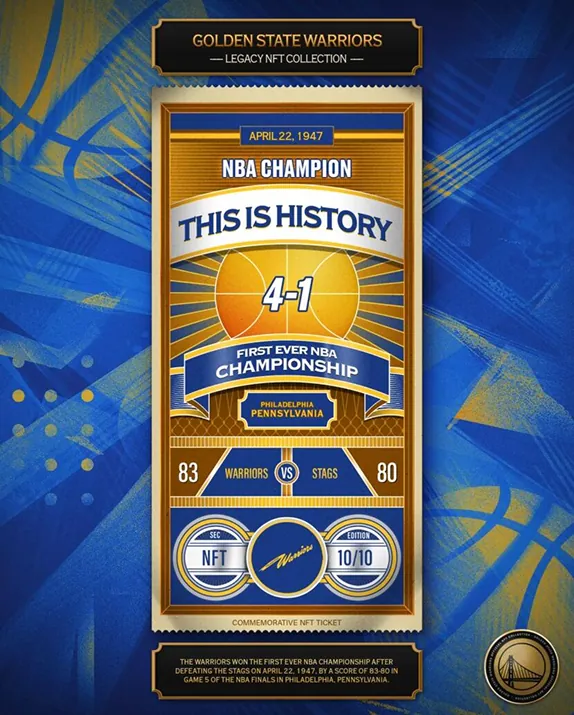 First Ever NBA Championship & Warriors Victory Ticket - 1947 (10/10)