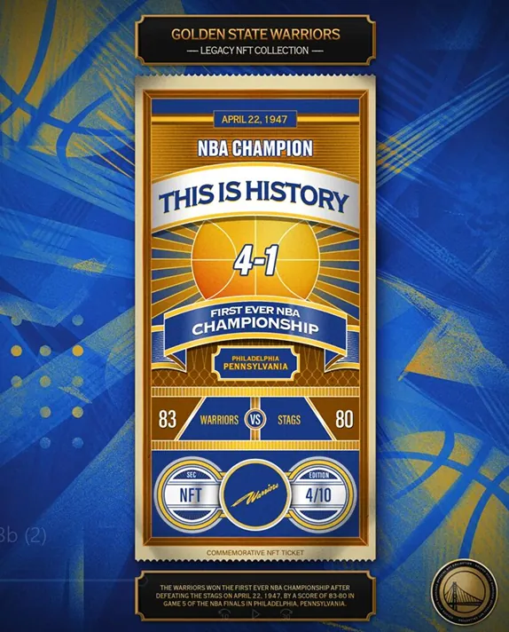 First Ever NBA Championship & Warriors Victory Ticket - 1947 (4/10)